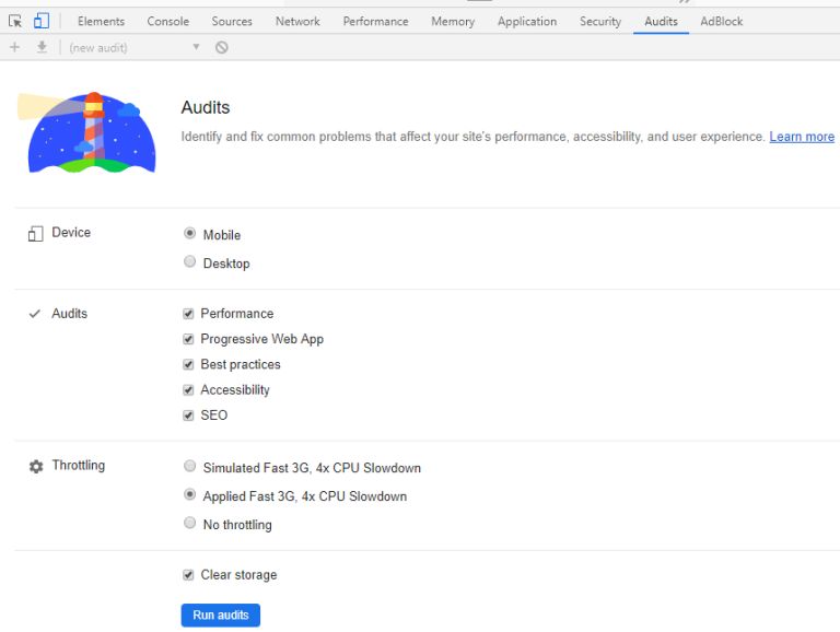 Test Lighouse su Chrome